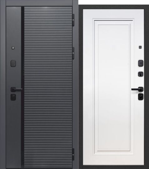 Дверь входная металлическая Е-Трейд 10 см 2 МДФ Букле графит - Эмалит белый