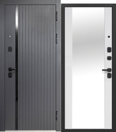 Дверь входная металлическая Е-Трейд 10 см 2 МДФ Зеркало Букле графит - Эмалит белый