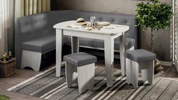 Кухонный уголок Барселона Дуб Крафт белый, Микровелюр Duna Steel Трия