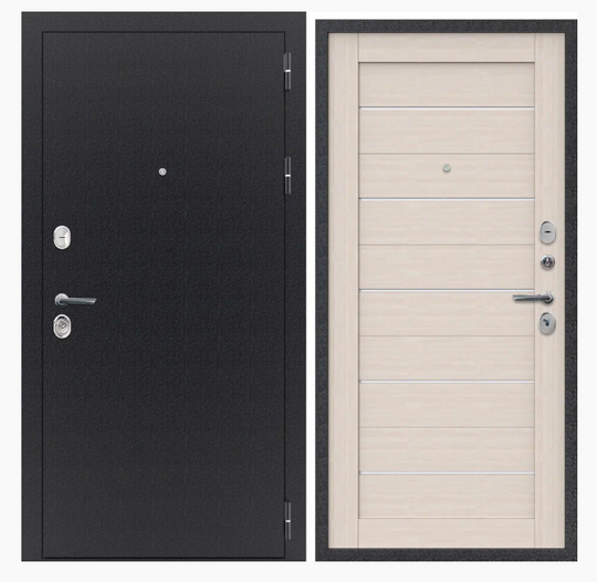 Дверь входная металлическая FlyDoors Аркан 206 Букле черный - Лиственница крем