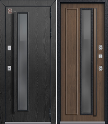 Дверь входная металлическая Центурион Т-5 Premium Чёрный муар+Распил графит - Миндаль