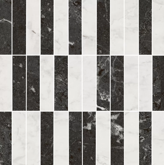 Декор Kerama Marazzi Тубкаль мозаичный микс чёрный белый глянцевый 30*30 см KMD2MSA003BR