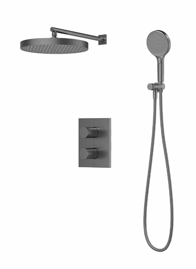 Встраиваемая душевая система Iddis Duna с тропическим, ручным душем и термостатом, графит матовый, DUNGM0Ti67