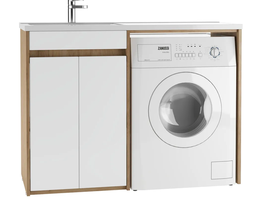 Тумба под стиральную машину ViMark MAGENTA 120 ЯСЕНЬ/Белая  с умывальником Paola MAGENTA 120