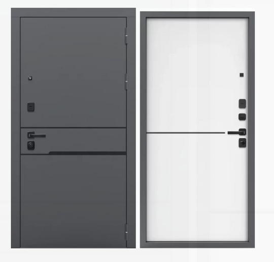 Дверь входная металлическая FlyDoors Онего  Муар серый 7024 - Веллуто Бьянко