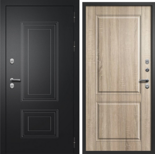 Дверь входная металлическая FlyDoors Шторм Термо Букле черный - Дуб сонома светлый